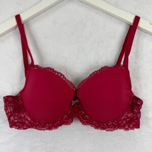 Victoria's Secret Dream Angels Lined Demi Bra Red Lace 34B 216025-H90